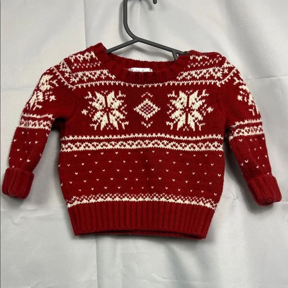 Ralph Lauren red and white snowflake fair Isle cotton sweater size 9 months